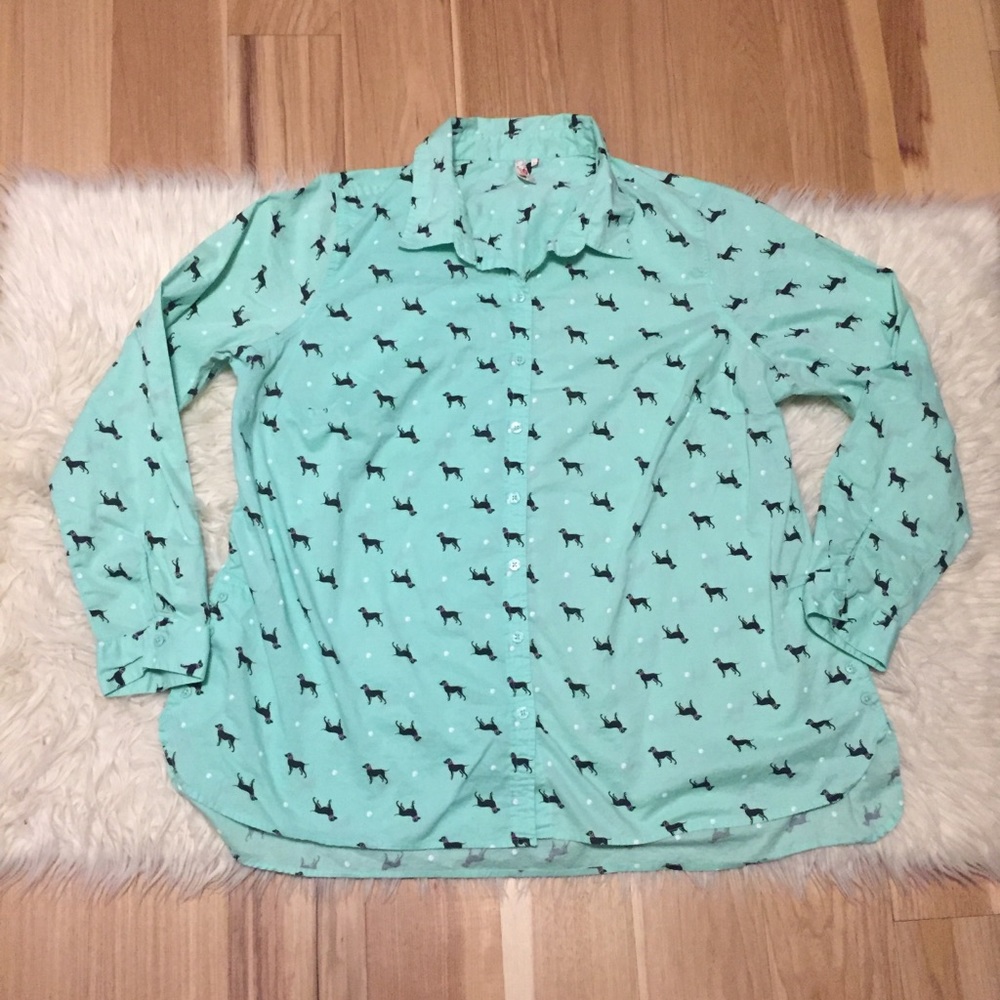 Novelty Dog Print Buttondown Top